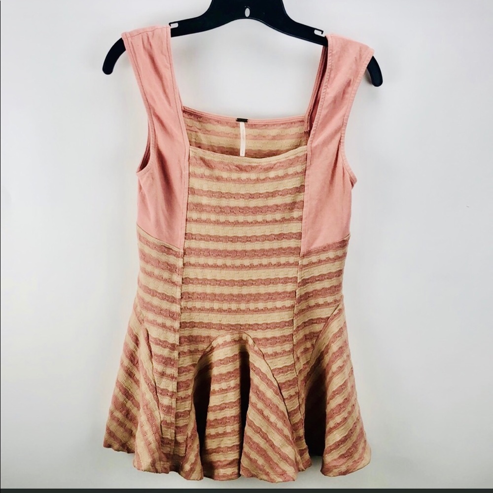 FREE PEOPLE PEPLUM FLARE STRIPE PINK TOP SZ S